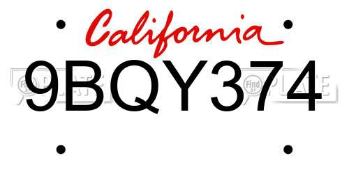 9BQY374 California License Plate
