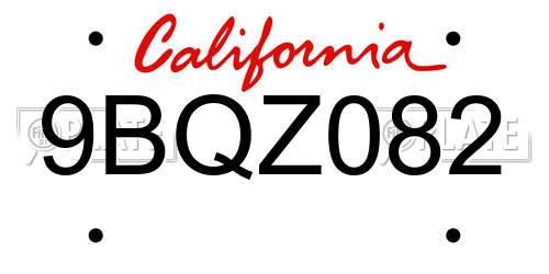 9BQZ082 California License Plate