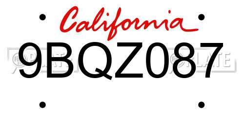 9BQZ087 California License Plate