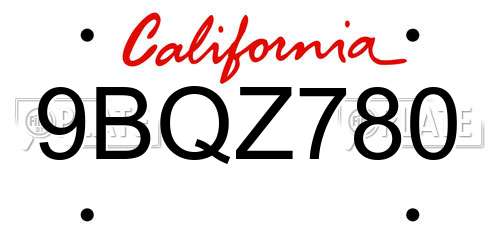 9BQZ780 California License Plate