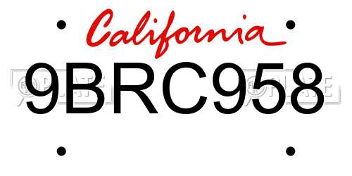 9BRC958 California License Plate