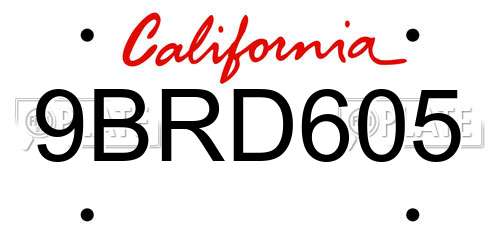 9BRD605 California License Plate