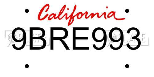 9BRE993 California License Plate