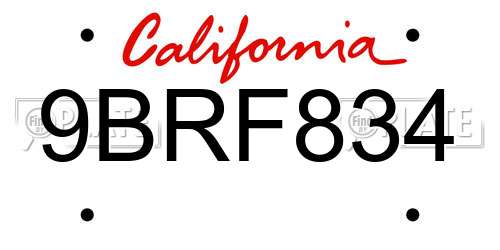 9BRF834 California License Plate