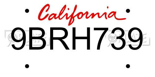 9BRH739 California License Plate