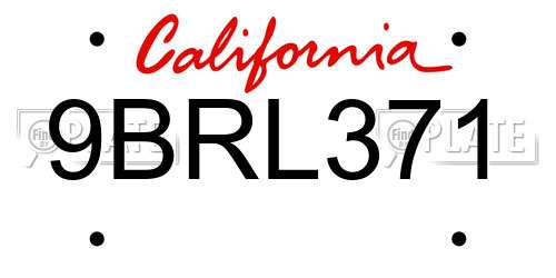 9BRL371 California License Plate