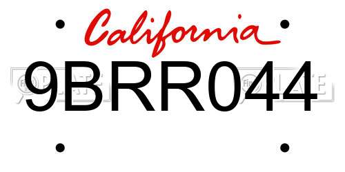 9BRR044 California License Plate