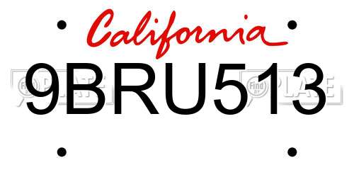 9BRU513 California License Plate