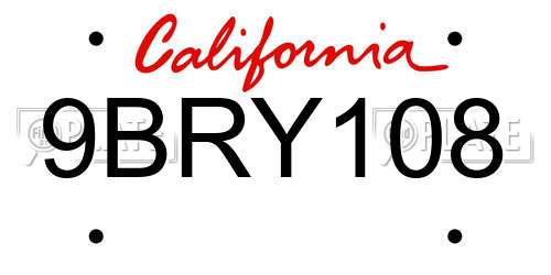 9BRY108 California License Plate