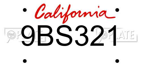 9BS321 California License Plate
