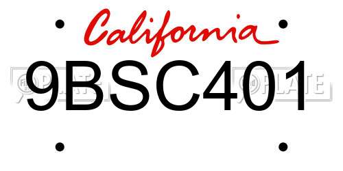 9BSC401 California License Plate