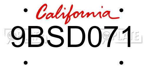 9BSD071 California License Plate