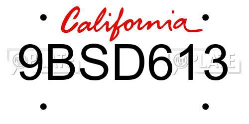 9BSD613 California License Plate