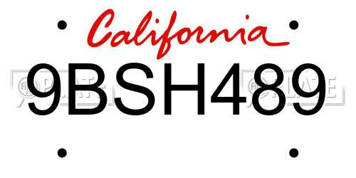 9BSH489 California License Plate