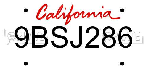 9BSJ286 California License Plate