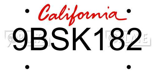 9BSK182 California License Plate