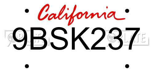 9BSK237 California License Plate