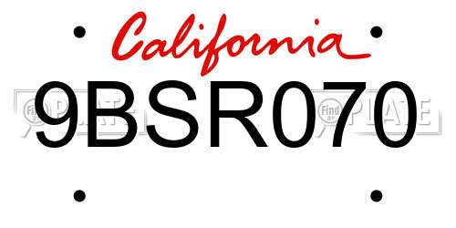 9BSR070 California License Plate