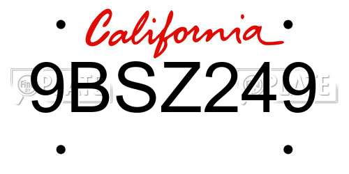 9BSZ249 California License Plate