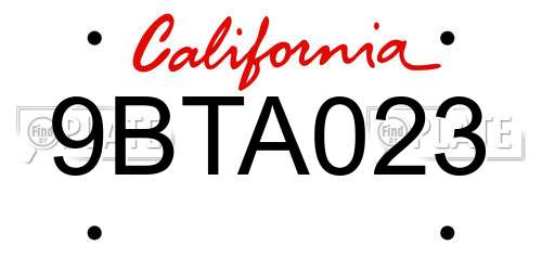 9BTA023 California License Plate