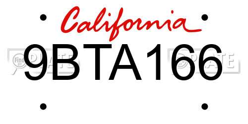 9BTA166 California License Plate