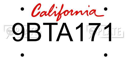 9BTA171 California License Plate