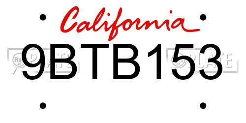 9BTB153 California License Plate