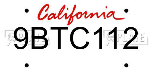 9BTC112 California License Plate