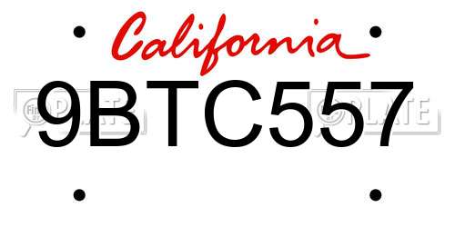 9BTC557 California License Plate