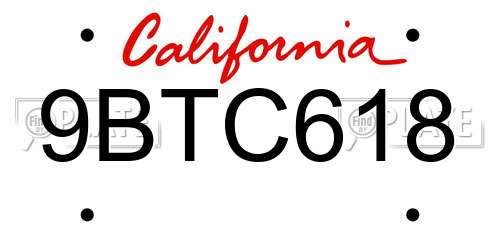 9BTC618 California License Plate