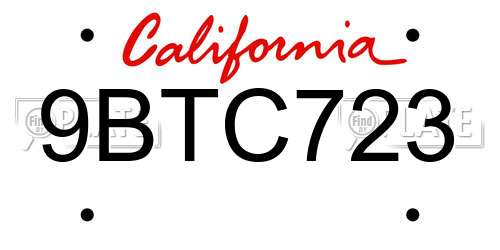 9BTC723 California License Plate