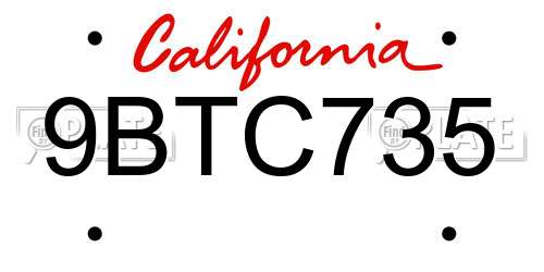 9BTC735 California License Plate