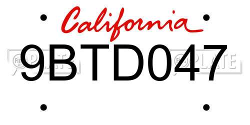 9BTD047 California License Plate