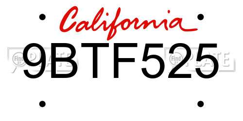 9BTF525 California License Plate