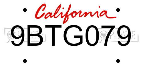 9BTG079 California License Plate