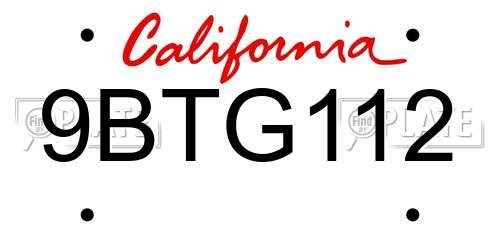 9BTG112 California License Plate