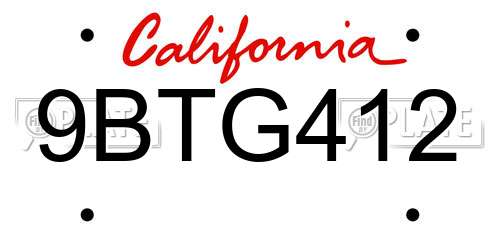 9BTG412 California License Plate