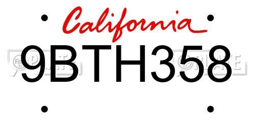9BTH358 California License Plate