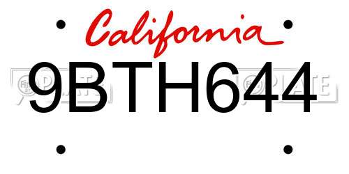 9BTH644 California License Plate