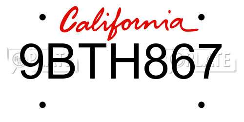 9BTH867 California License Plate