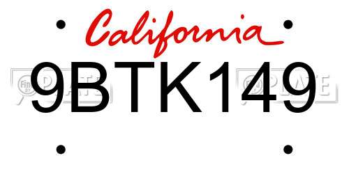 9BTK149 California License Plate