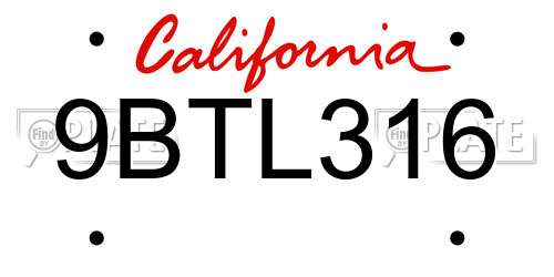 9BTL316 California License Plate