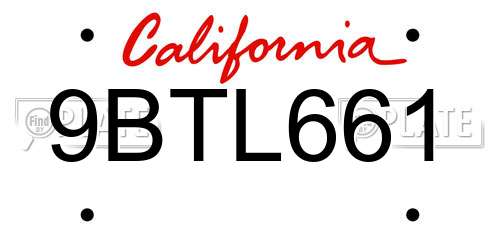 9BTL661 California License Plate
