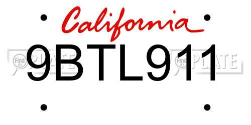 9BTL911 California License Plate