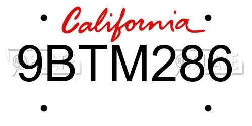 9BTM286 California License Plate
