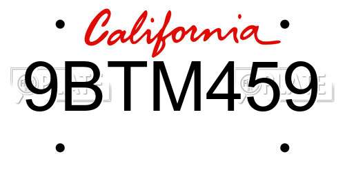9BTM459 California License Plate