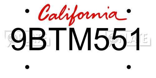 9BTM551 California License Plate