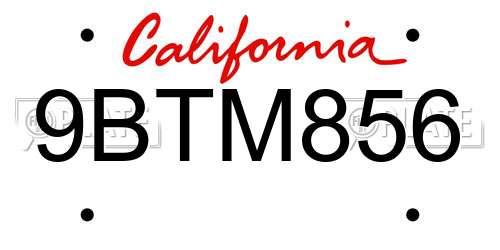 9BTM856 California License Plate