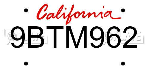 9BTM962 California License Plate