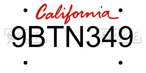 9BTN349 California License Plate